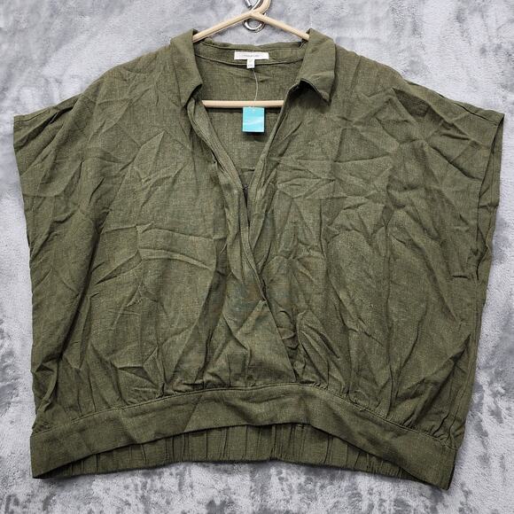 NEW Maurices Top Womens XXL Green Linen Blend Collared Wrap Pullover Boho Casual - Picture 1 of 11